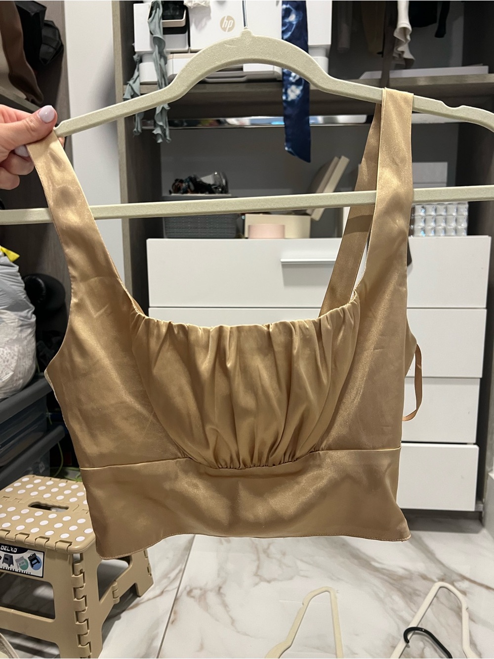 Zara Satin Ruched Front Crop Top - Beige
